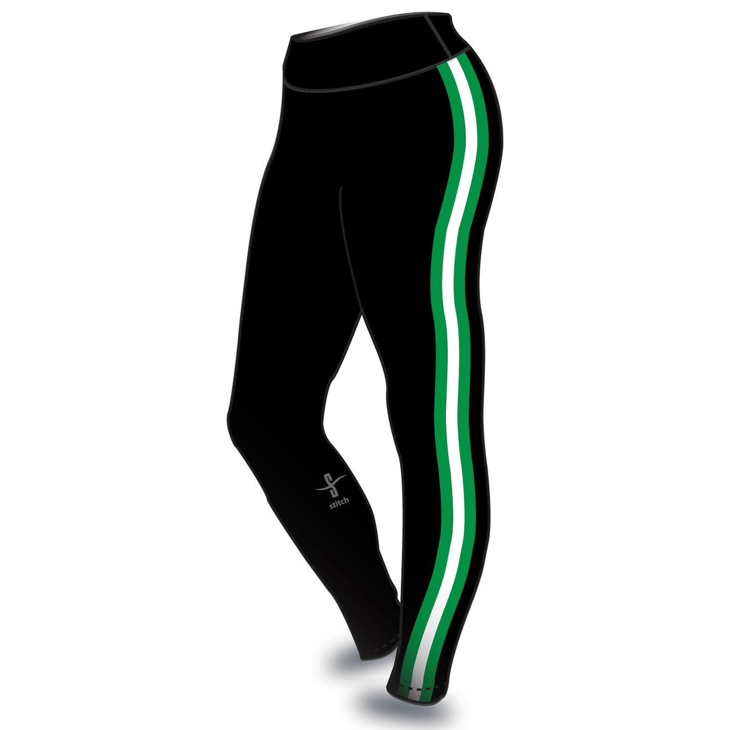 Milton Keynes Rowing Club Green-White-Green Stripe Leggings