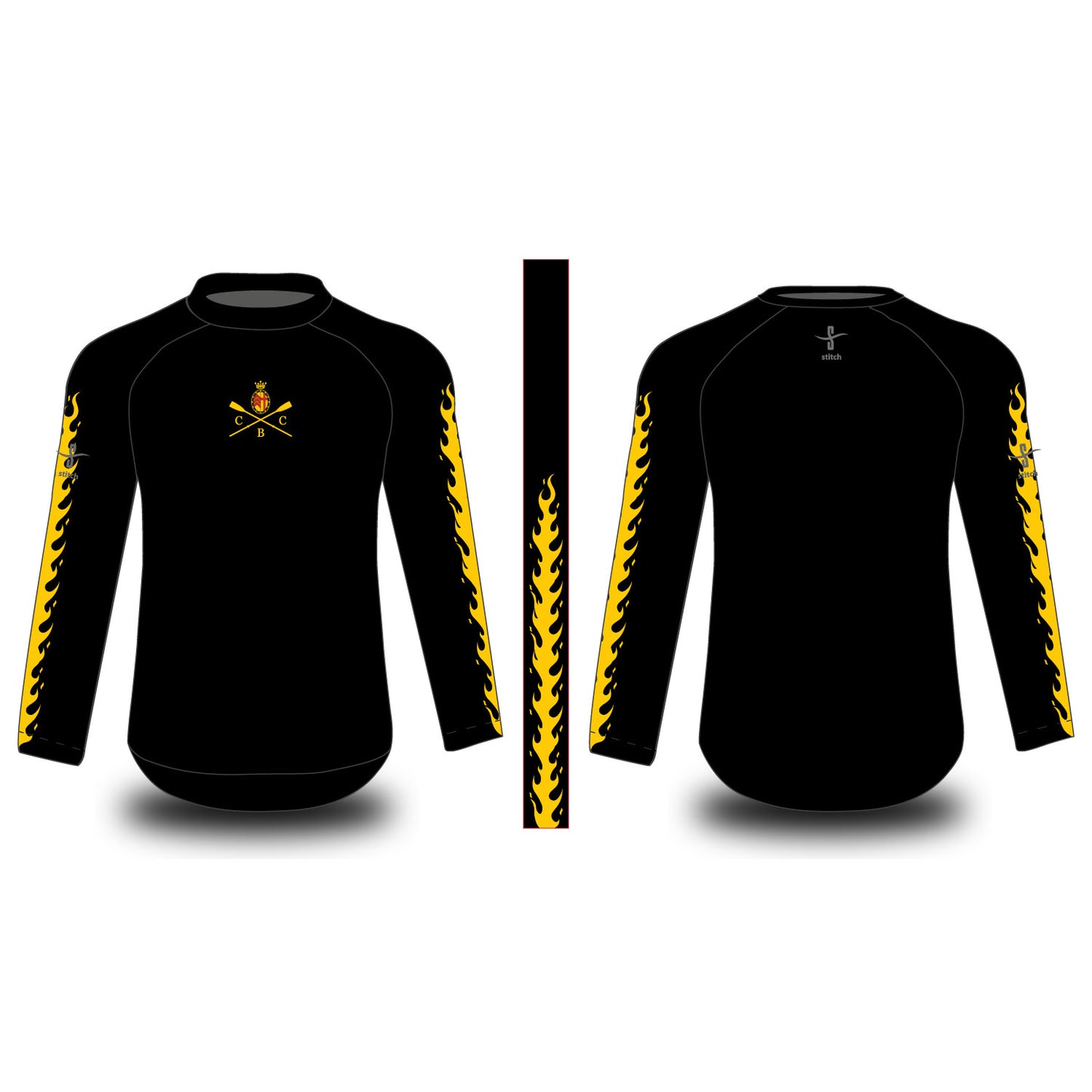 Clare College Cambridge Yellow Fire Long Sleeved Tech Top