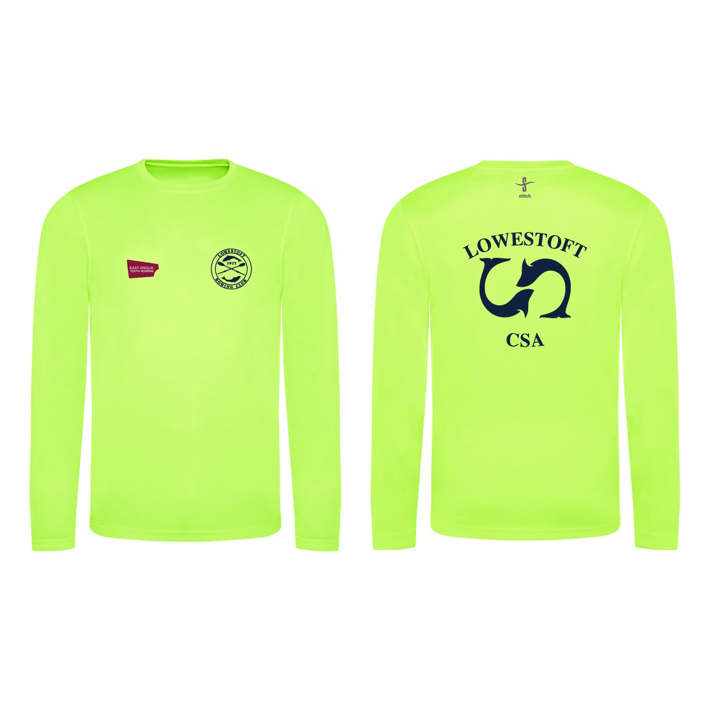 Lowestoft Coastal Sculling Academy Fluorescent Green Long Sleeve T-shirt