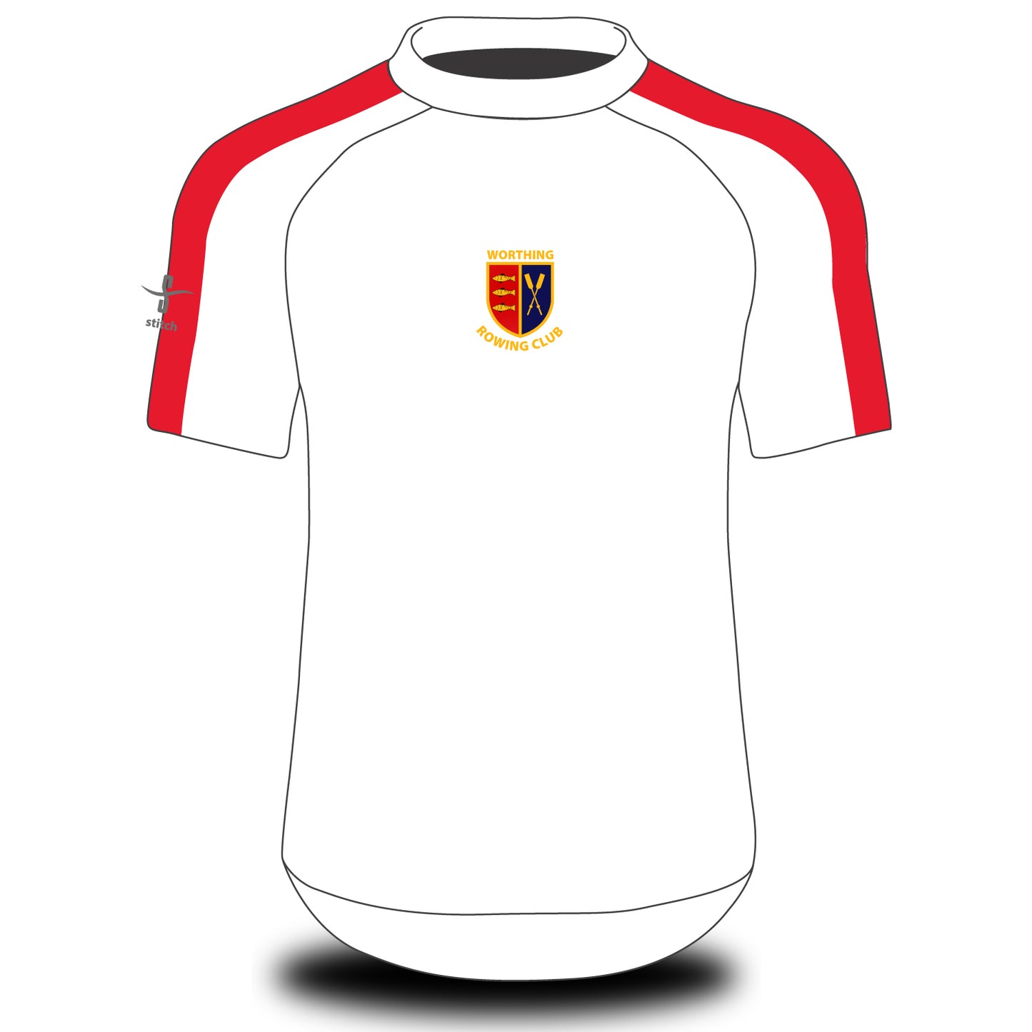 Worthing Rowing Club White With Red Stripe Tech Top Short Sleeve